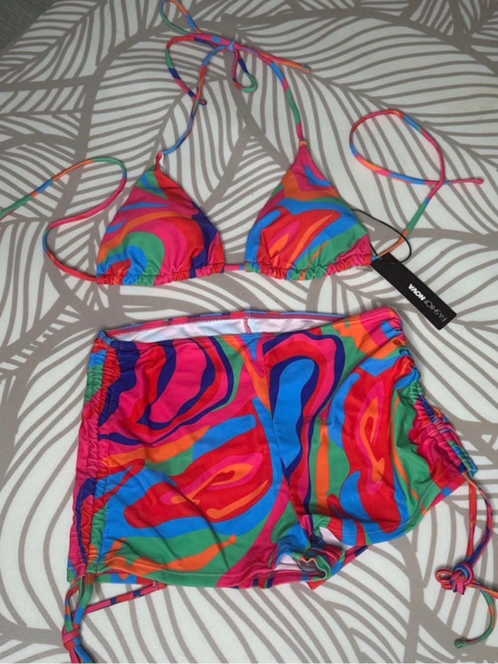 Fashion Nova Multicolor Swirl Bikini Set - Pink, Blue, Green, Orange, Purple